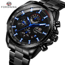 Relojes deportivos impermeables luminosos azules grandes mecánicos reloj de lujo de acero inoxidable para hombres reloj de pulsera automático multifuncional con fecha