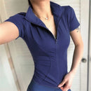 Abrigo deportivo ajustado informal para mujer, Tops lisos de manga corta con cremallera, traje de ciclismo para correr y Yoga, chaqueta deportiva de verano