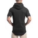 Camiseta con capucha para hombre, prenda deportiva de manga corta, ajustada, de algodón, transpirable, para entrenamiento y Culturismo