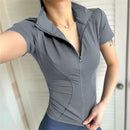 Abrigo deportivo ajustado informal para mujer, Tops lisos de manga corta con cremallera, traje de ciclismo para correr y Yoga, chaqueta deportiva de verano