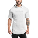 Camiseta con capucha para hombre, prenda deportiva de manga corta, ajustada, de algodón, transpirable, para entrenamiento y Culturismo