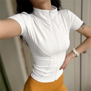 Abrigo deportivo ajustado informal para mujer, Tops lisos de manga corta con cremallera, traje de ciclismo para correr y Yoga, chaqueta deportiva de verano