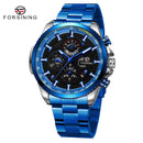 Relojes deportivos impermeables luminosos azules grandes mecánicos reloj de lujo de acero inoxidable para hombres reloj de pulsera automático multifuncional con fecha