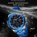 Relojes deportivos impermeables luminosos azules grandes mecánicos reloj de lujo de acero inoxidable para hombres reloj de pulsera automático multifuncional con fecha