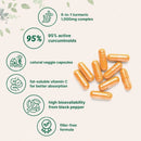 Suplemento de Cúrcuma y Curcumina 1,000mg – 95% Curcuminoides con Pimienta Negra y Jengibre – Apoya la Salud de las Articulaciones y Antioxidante – 120 Cápsulas