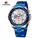 Relojes deportivos impermeables luminosos azules grandes mecánicos reloj de lujo de acero inoxidable para hombres reloj de pulsera automático multifuncional con fecha