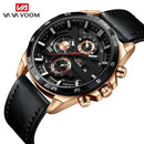 Reloj Deportivo para Hombre de 46mm, Correa de Cuero Negra, Serie Racing, Uso Diario, Reloj de Cuarzo con Esfera de Oro Rosa Original, Relogio Masculino