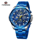 Relojes deportivos impermeables luminosos azules grandes mecánicos reloj de lujo de acero inoxidable para hombres reloj de pulsera automático multifuncional con fecha