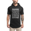 Camiseta con capucha para hombre, prenda deportiva de manga corta, ajustada, de algodón, transpirable, para entrenamiento y Culturismo