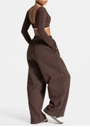 Pantalones Deportivos Joggers para Mujer, Cintura Baja, con Cinturón, Rectos, Color Sólido, Casuales, para Gimnasio, con Múltiples Bolsillos, Anchos