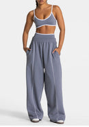 Pantalones Deportivos Joggers para Mujer, Cintura Baja, con Cinturón, Rectos, Color Sólido, Casuales, para Gimnasio, con Múltiples Bolsillos, Anchos