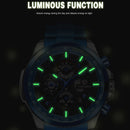 Relojes deportivos impermeables luminosos azules grandes mecánicos reloj de lujo de acero inoxidable para hombres reloj de pulsera automático multifuncional con fecha