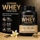 Proteína de Suero en Polvo, 18g de Proteína, 5.5g de BCAA, Sabor Vainilla, Recuperación y Crecimiento Muscular Post-Entrenamiento, 120 Cal, 33 Porciones, Gimnasio, Fitness