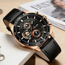 Reloj Deportivo para Hombre de 46mm, Correa de Cuero Negra, Serie Racing, Uso Diario, Reloj de Cuarzo con Esfera de Oro Rosa Original, Relogio Masculino