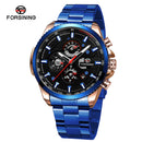 Relojes deportivos impermeables luminosos azules grandes mecánicos reloj de lujo de acero inoxidable para hombres reloj de pulsera automático multifuncional con fecha