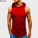 Camiseta deportiva con capucha a la moda para hombre, camisetas sin mangas holgadas informales, camisetas sin mangas para correr, gimnasio, Fitness, ropa deportiva para hombre, sudaderas con capucha para entrenamiento
