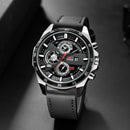 Reloj Deportivo para Hombre de 46mm, Correa de Cuero Negra, Serie Racing, Uso Diario, Reloj de Cuarzo con Esfera de Oro Rosa Original, Relogio Masculino