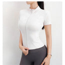Abrigo deportivo ajustado informal para mujer, Tops lisos de manga corta con cremallera, traje de ciclismo para correr y Yoga, chaqueta deportiva de verano