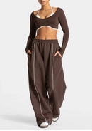 Pantalones Deportivos Joggers para Mujer, Cintura Baja, con Cinturón, Rectos, Color Sólido, Casuales, para Gimnasio, con Múltiples Bolsillos, Anchos
