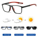 Gafas fotocromáticas deportivas, montura cuadrada TR90 con filtro de luz azul, protección UV400 para uso exterior e interior, resistentes a impactos
