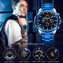 Relojes deportivos impermeables luminosos azules grandes mecánicos reloj de lujo de acero inoxidable para hombres reloj de pulsera automático multifuncional con fecha
