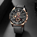 Reloj Deportivo para Hombre de 46mm, Correa de Cuero Negra, Serie Racing, Uso Diario, Reloj de Cuarzo con Esfera de Oro Rosa Original, Relogio Masculino