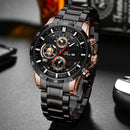 Reloj Deportivo para Hombre de 46mm, Correa de Cuero Negra, Serie Racing, Uso Diario, Reloj de Cuarzo con Esfera de Oro Rosa Original, Relogio Masculino