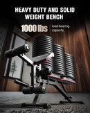 Banco de Pesas Ajustable, Bench1000 MAX, Banco de Ejercicios de Alta Resistencia con Extensión de Piernas y Almohadilla Preacher para Gimnasio en Casa, Personalizable