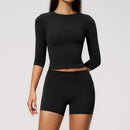 Instinct Blue – Conjunto Deportivo Mujer Yoga | Manga Media + Shorts | Slim Fit