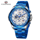Relojes deportivos impermeables luminosos azules grandes mecánicos reloj de lujo de acero inoxidable para hombres reloj de pulsera automático multifuncional con fecha