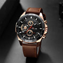 Reloj Deportivo para Hombre de 46mm, Correa de Cuero Negra, Serie Racing, Uso Diario, Reloj de Cuarzo con Esfera de Oro Rosa Original, Relogio Masculino