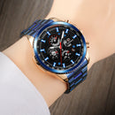 Relojes deportivos impermeables luminosos azules grandes mecánicos reloj de lujo de acero inoxidable para hombres reloj de pulsera automático multifuncional con fecha