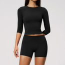 Instinct Blue – Conjunto Deportivo Mujer Yoga | Manga Media + Shorts | Slim Fit