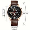Reloj Deportivo para Hombre de 46mm, Correa de Cuero Negra, Serie Racing, Uso Diario, Reloj de Cuarzo con Esfera de Oro Rosa Original, Relogio Masculino