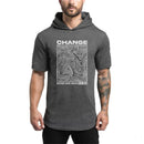 Camiseta con capucha para hombre, prenda deportiva de manga corta, ajustada, de algodón, transpirable, para entrenamiento y Culturismo