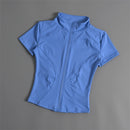 Abrigo deportivo ajustado informal para mujer, Tops lisos de manga corta con cremallera, traje de ciclismo para correr y Yoga, chaqueta deportiva de verano